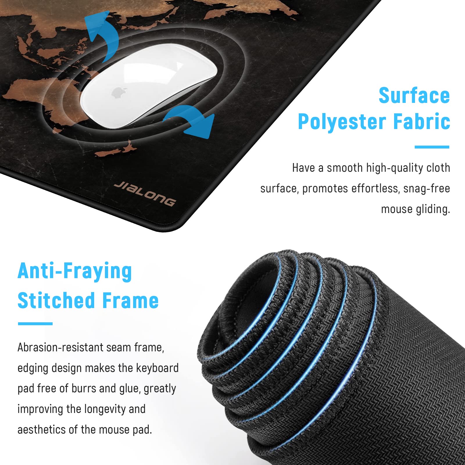 JIALONG Large Gaming Mouse Pad, XXL Desk Mousepad with Stitched Edges, Non-Slip Base Keyboard Pad