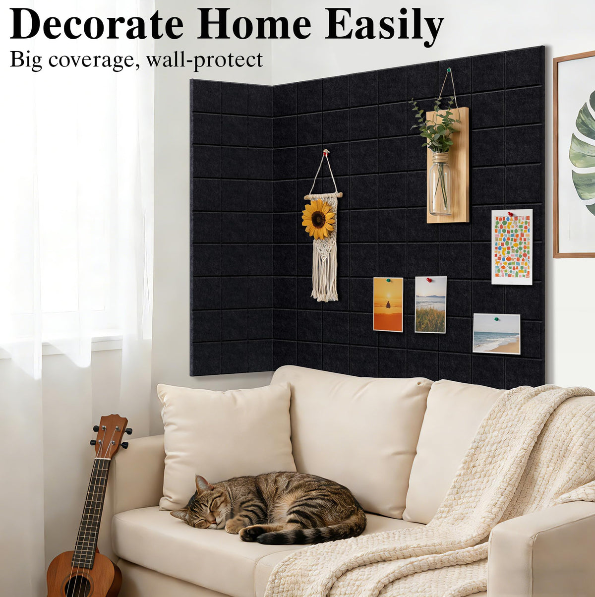 36" x 24" Large Black Cork Board Alternative - 6 Pack Felt Bulletin Board with 30 Push Pins, Felt