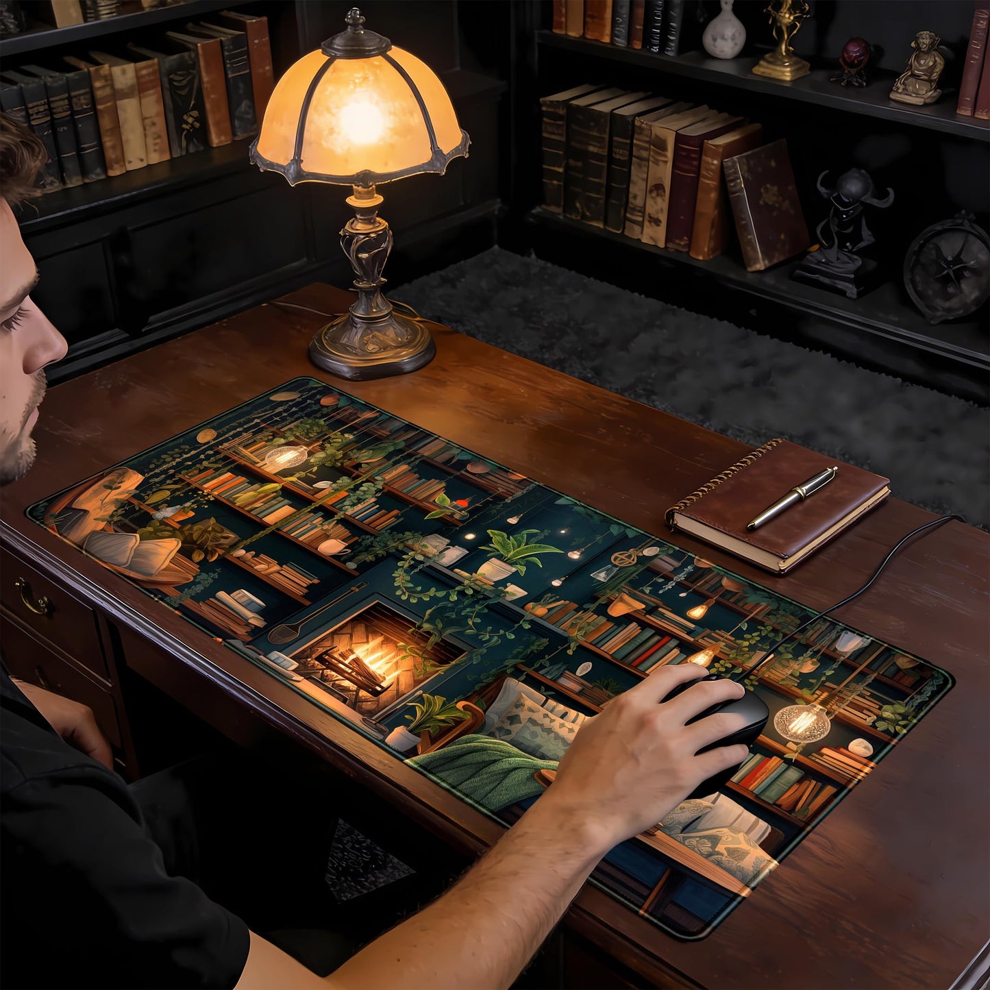 Large Mouse Pad Cozy Library, Extended Full Desk Mouse Mat Gaming Desktop Pad, Computer Keyboard