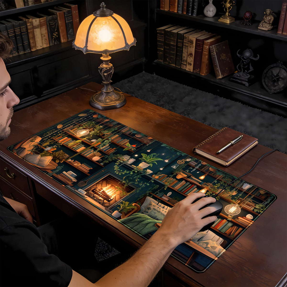 Large Mouse Pad Cozy Library, Extended Full Desk Mouse Mat Gaming Desktop Pad, Computer Keyboard