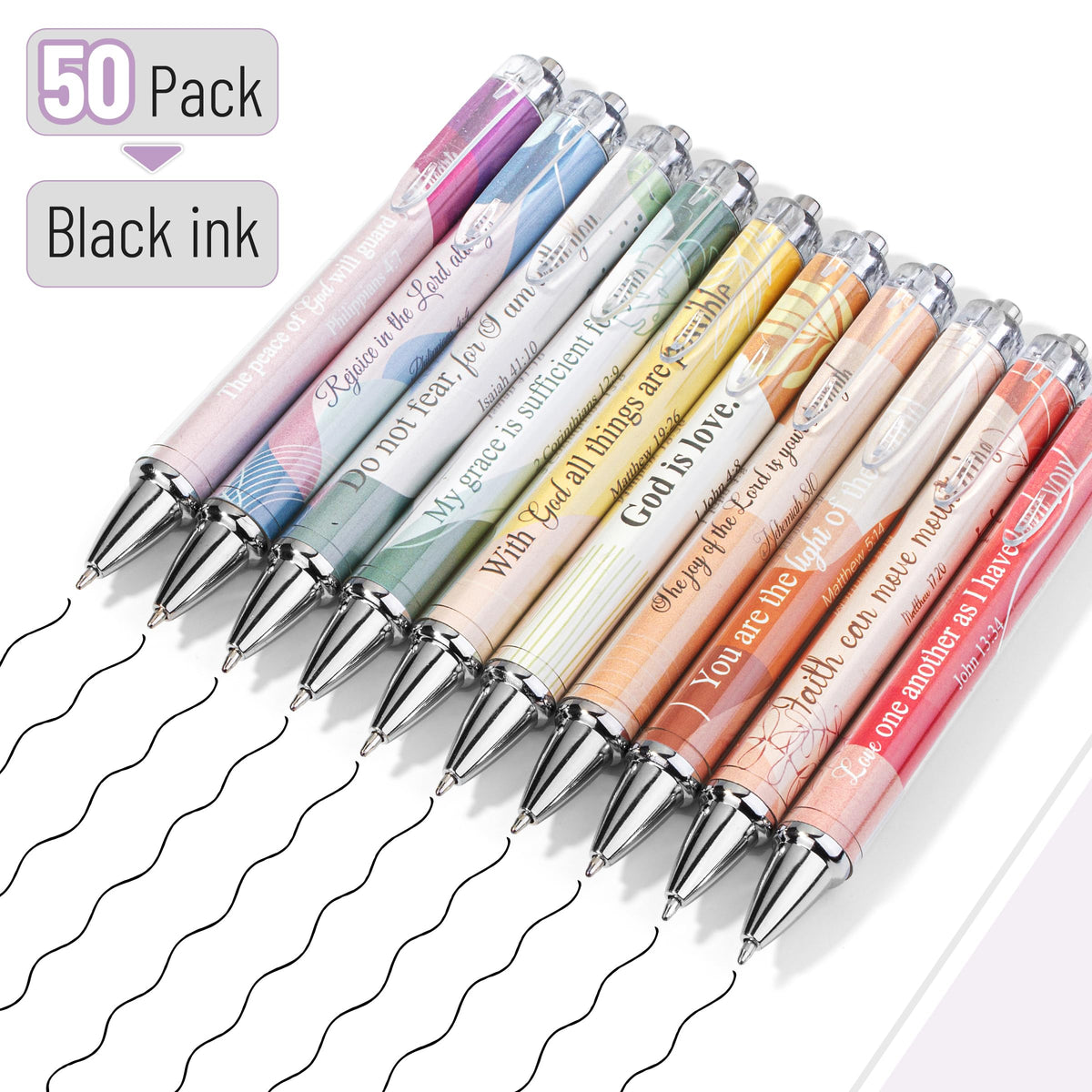Mr. Pen- Christian Pen Set, 50 Pack, Black Ink, Gradient Ombre