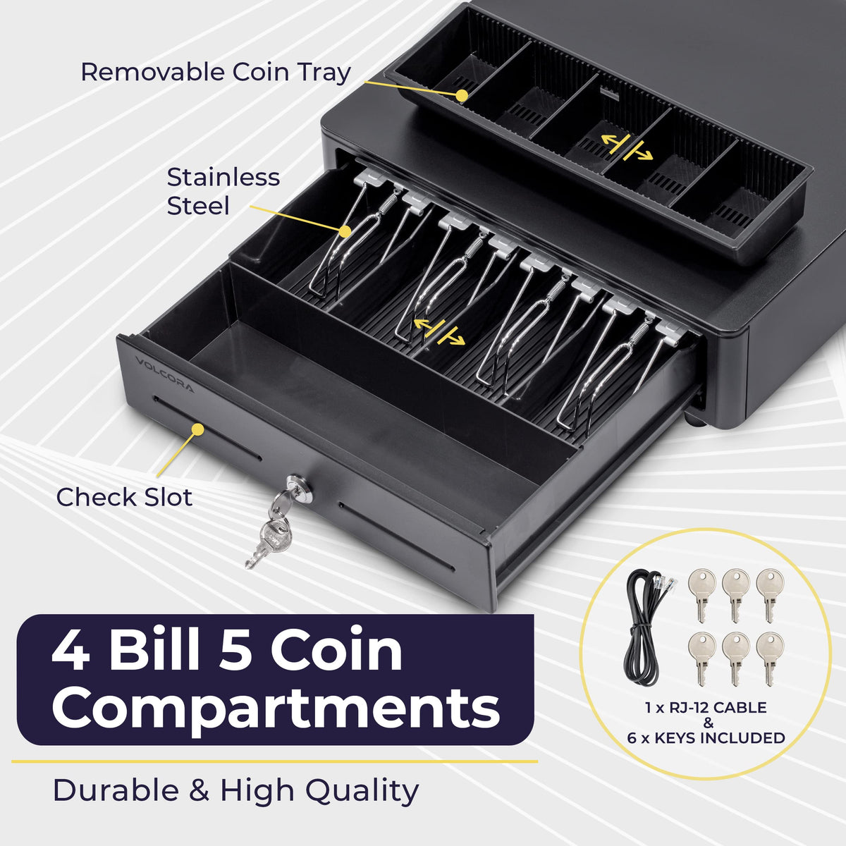 Volcora Cash Register Drawer for (POS) Point of Sale System with Round Corner 13", Removable Coin