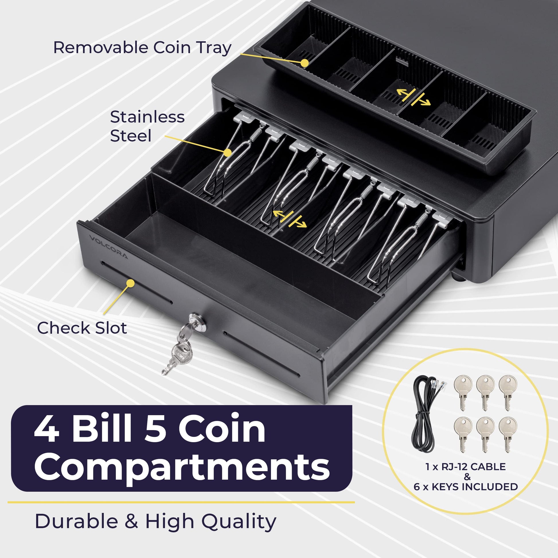 Volcora Cash Register Drawer for (POS) Point of Sale System with Round Corner 13", Removable Coin