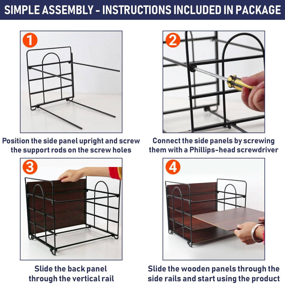 4-Tier Office Organizer, Desk File Organizer with Wood Patterned Shelves, Office Supplies Desktop