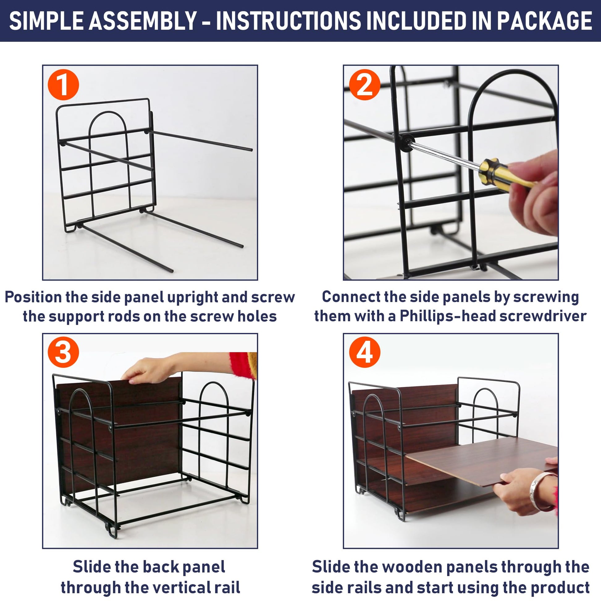 4-Tier Office Organizer, Desk File Organizer with Wood Patterned Shelves, Office Supplies Desktop