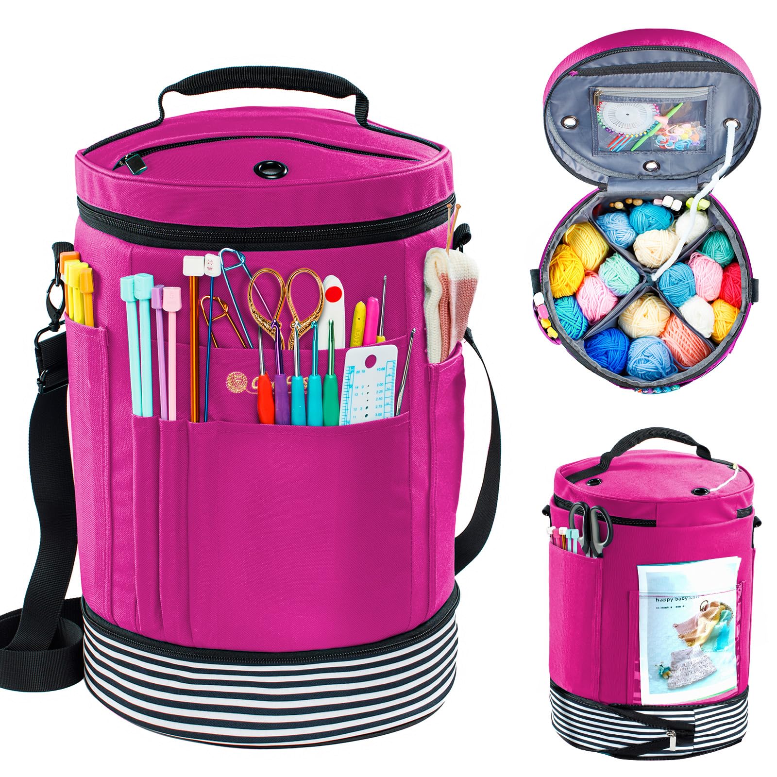 MYBAGZING Expandable Crochet Bag Organizer w/Yarn Grommets& Zipper Closure