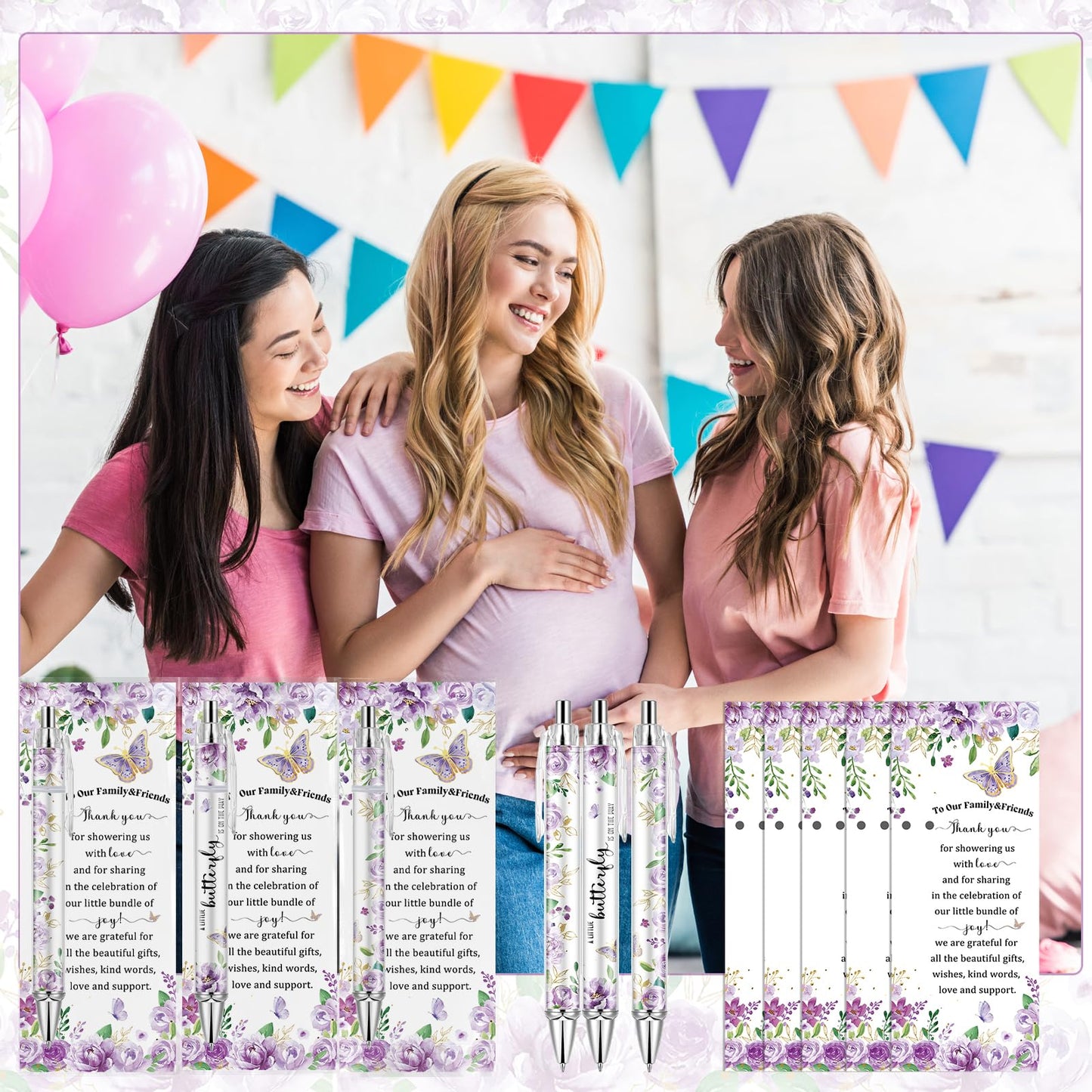 Lebsitey 50 Sets Purple Butterfly Theme Baby Shower Favors for Guest, Gender Reveal Party pens