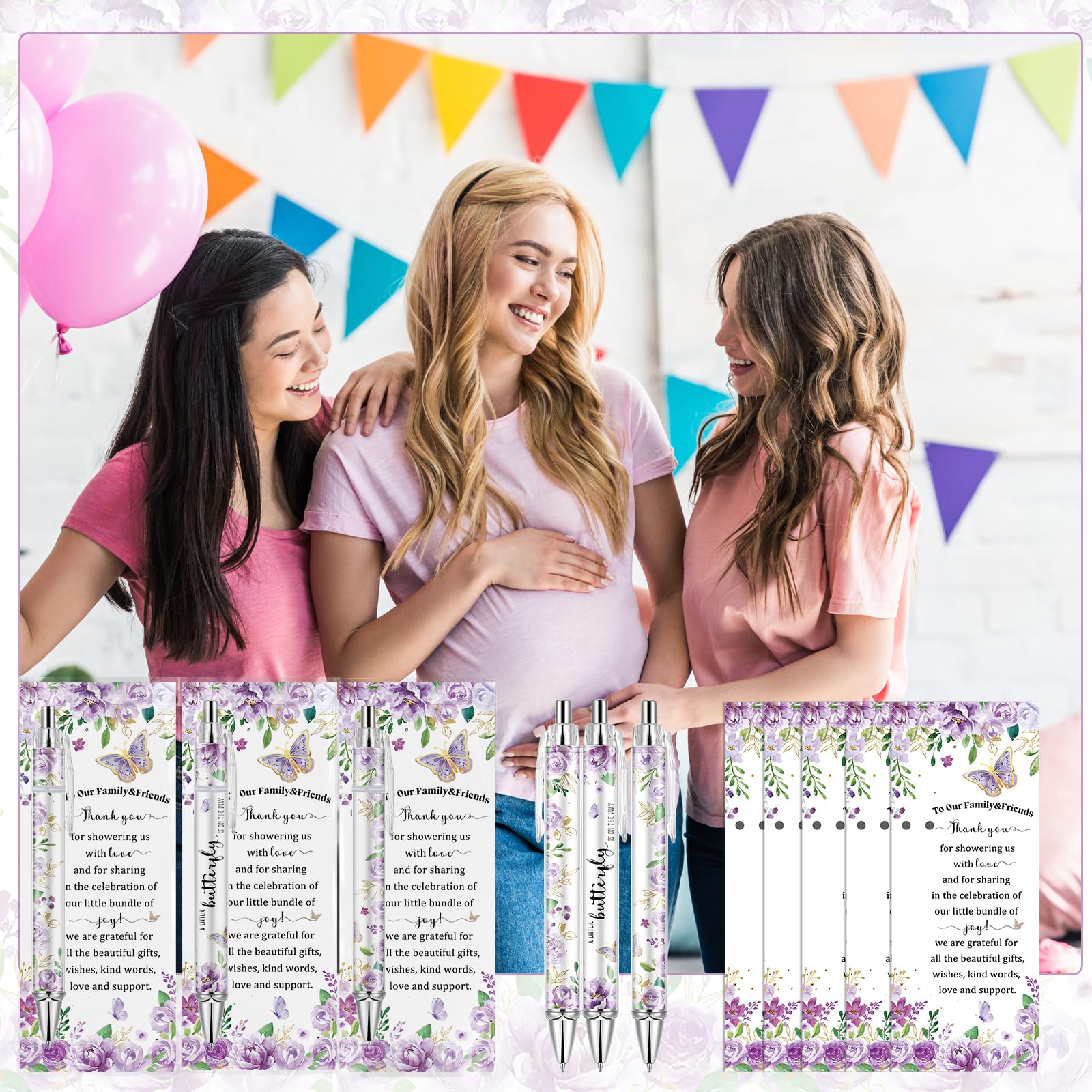Lebsitey 50 Sets Purple Butterfly Theme Baby Shower Favors for Guest, Gender Reveal Party pens