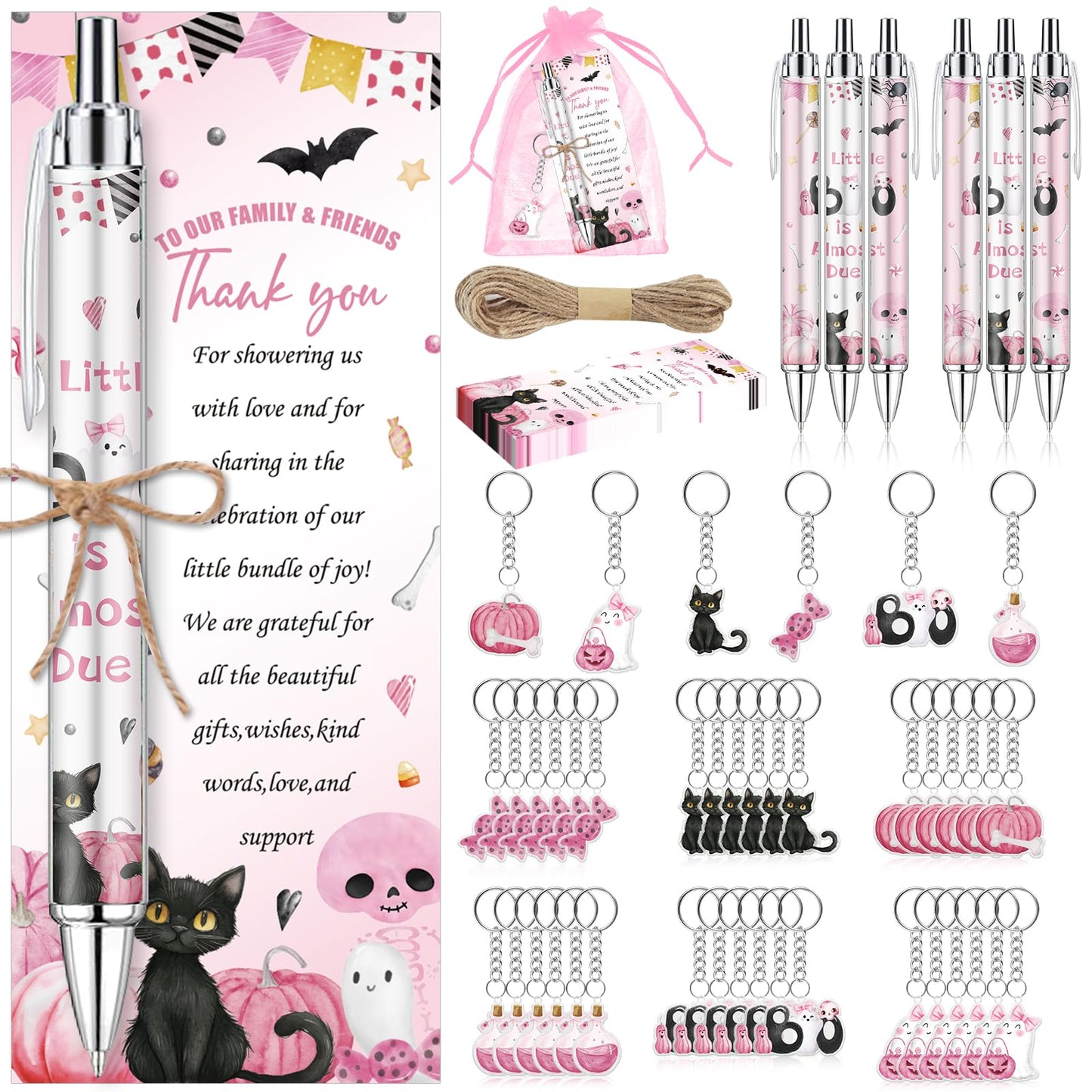 145 Pieces Halloween Baby Shower Favors for Guest A Little Boo is Almost Due Ballpoint Pens and
