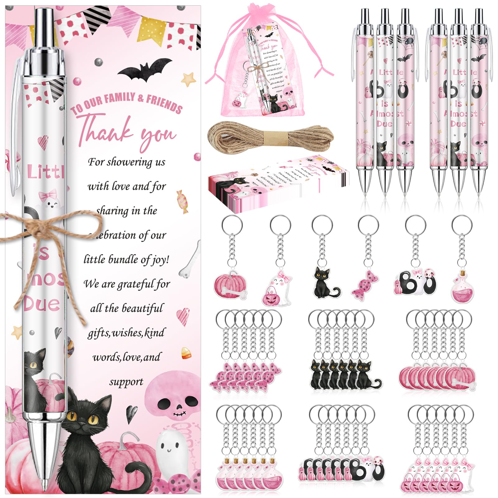 145 Pieces Halloween Baby Shower Favors for Guest A Little Boo is Almost Due Ballpoint Pens and