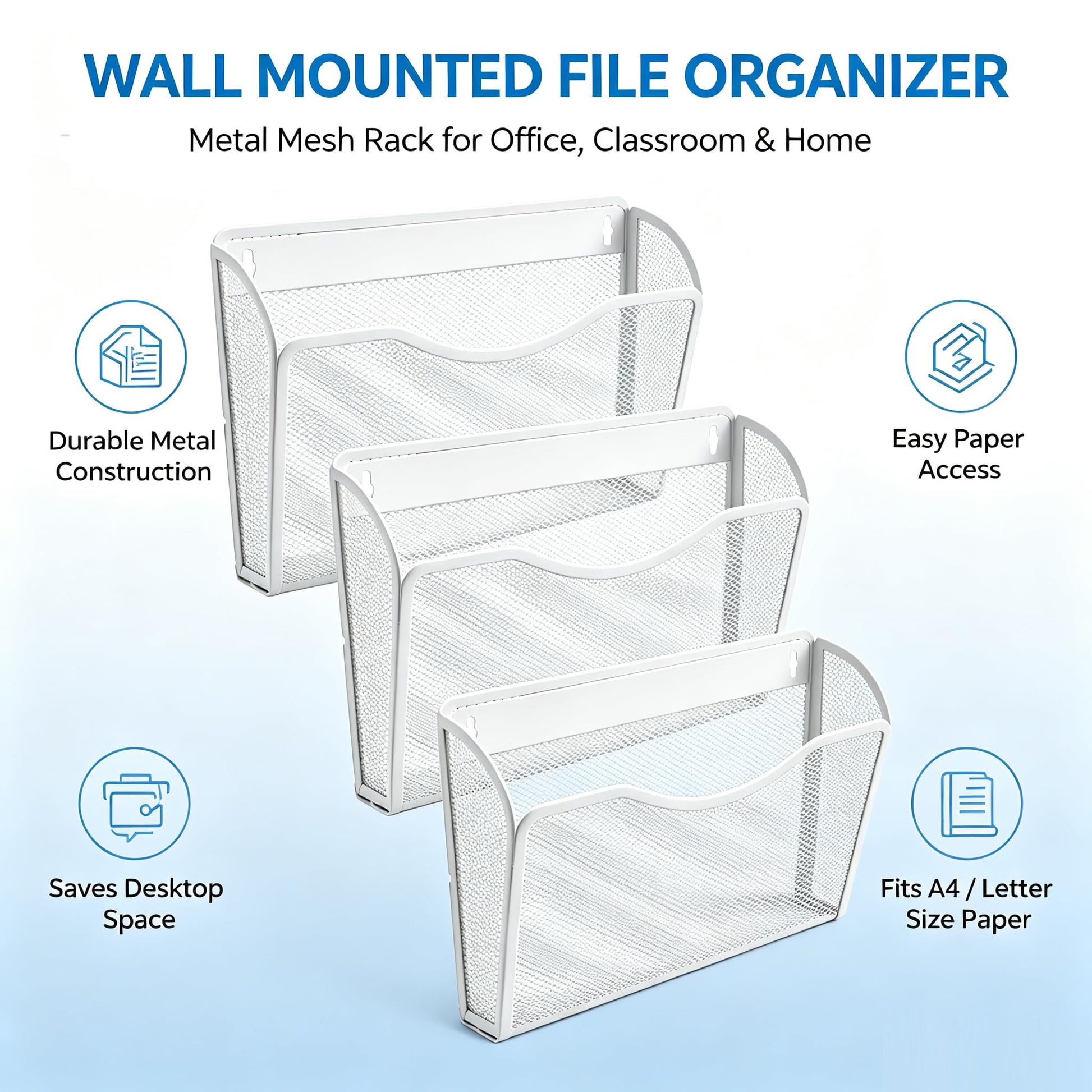 Gawerk Mesh Hanging Wall File Holders, Metal Vertical Wall Basket Mail Organizer for Office/Home