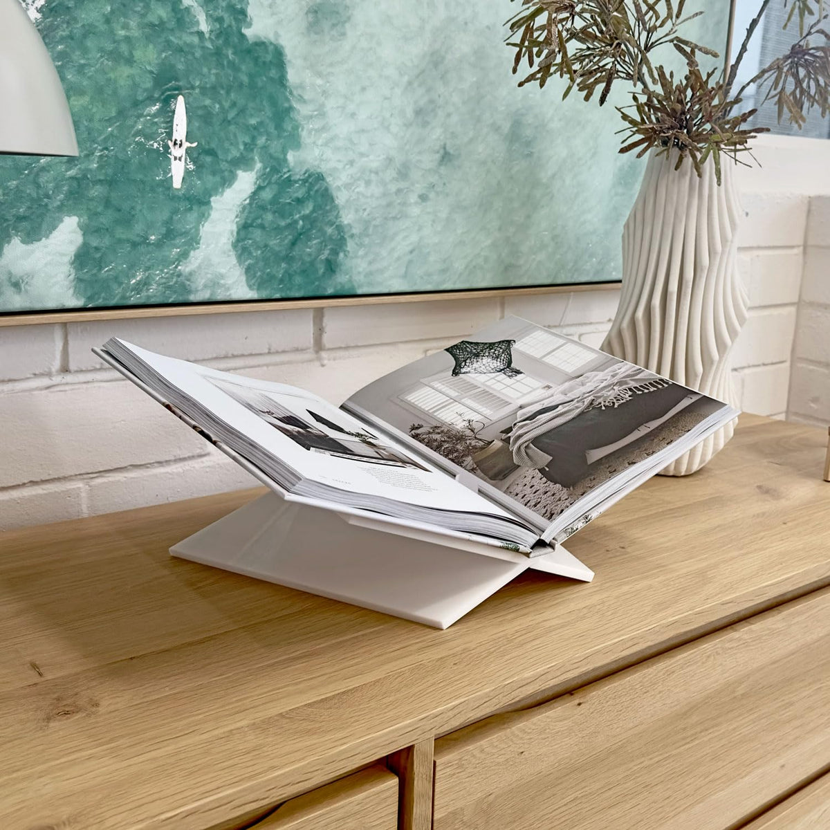 Baseline IGR Large White Acrylic Book Stand, 12.5" x 9.5" x 5.5”, Acrylic Book Holder, Open