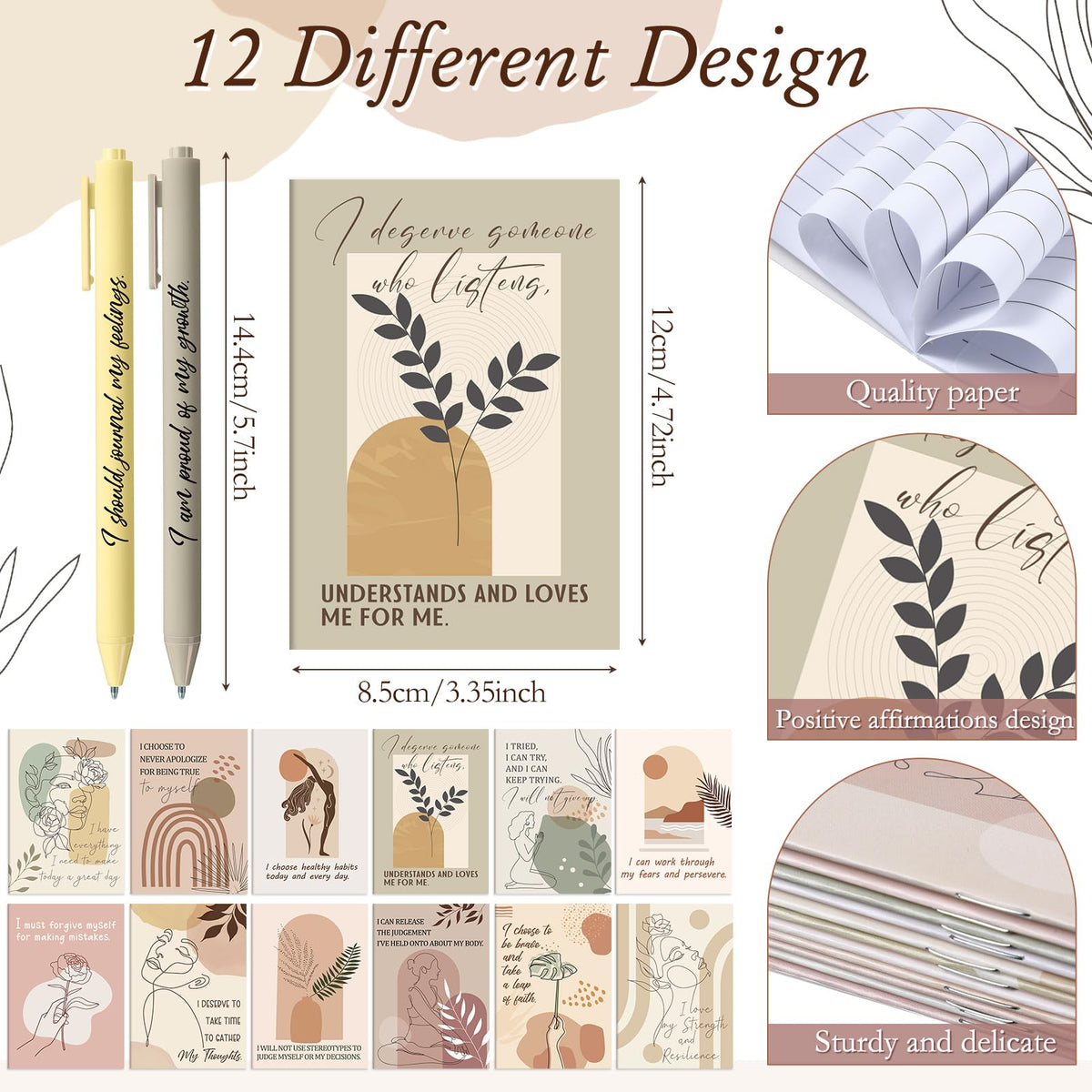 Mooliwe 48 Pcs Affirmation Notebooks Pens Bulk Gifts, Gratitude,Boho