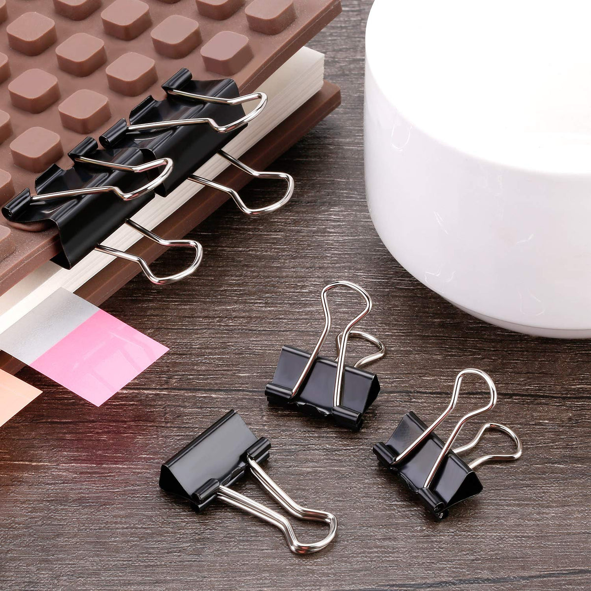 TecUnite 150 Pcs Black Binder Clips Assorted Sizes