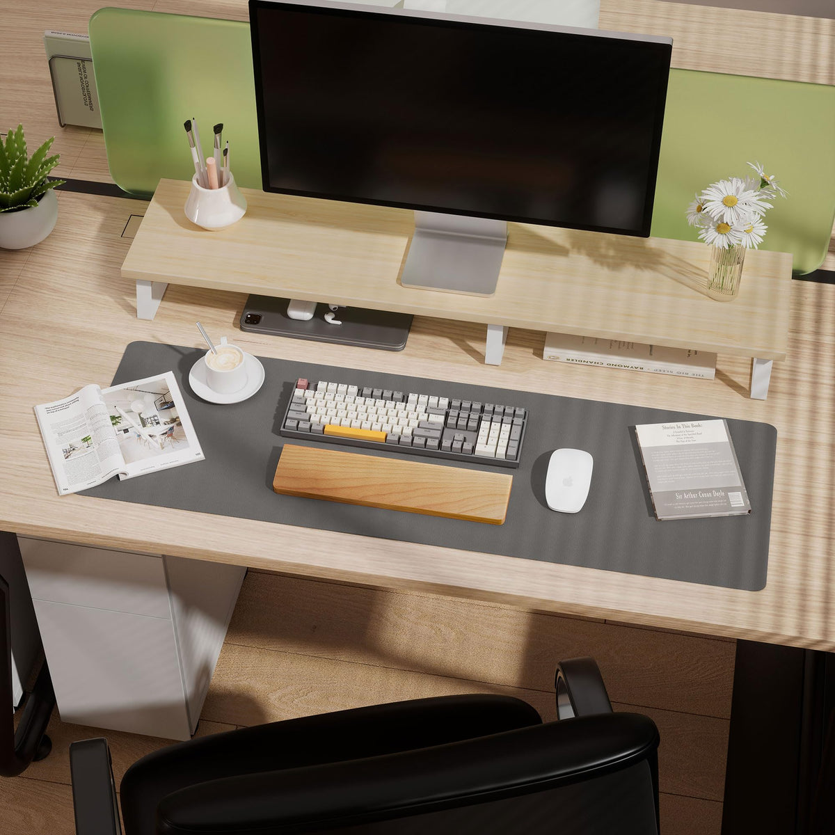 Aothia Leather Desk Pad Protector - Large Mouse Pad, Office Desk Mat, Non-Slip PU Leather Desk
