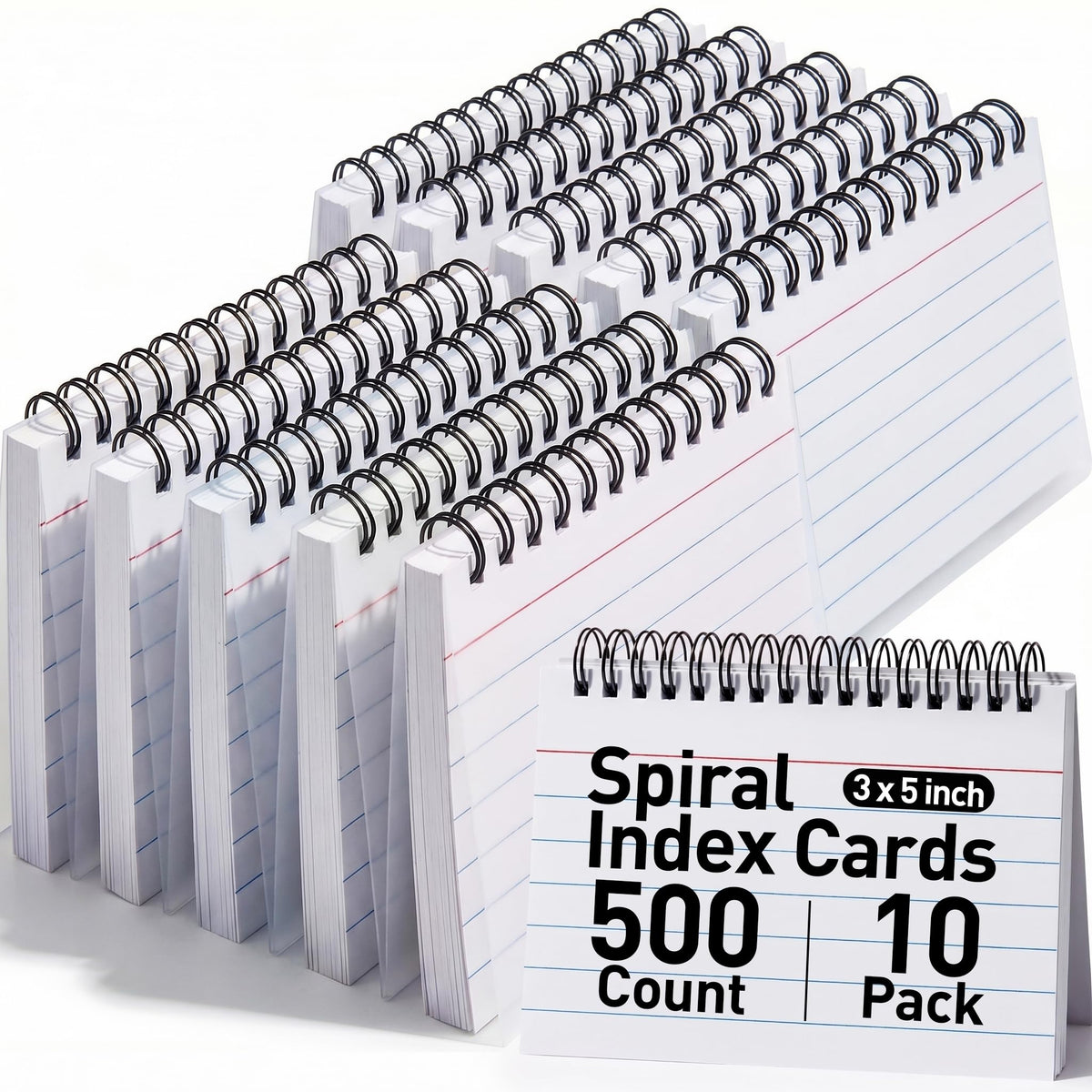 Koogel 500PCS Spiral Index Cards, 3x5Inch, Flash Cards for Studying, White
