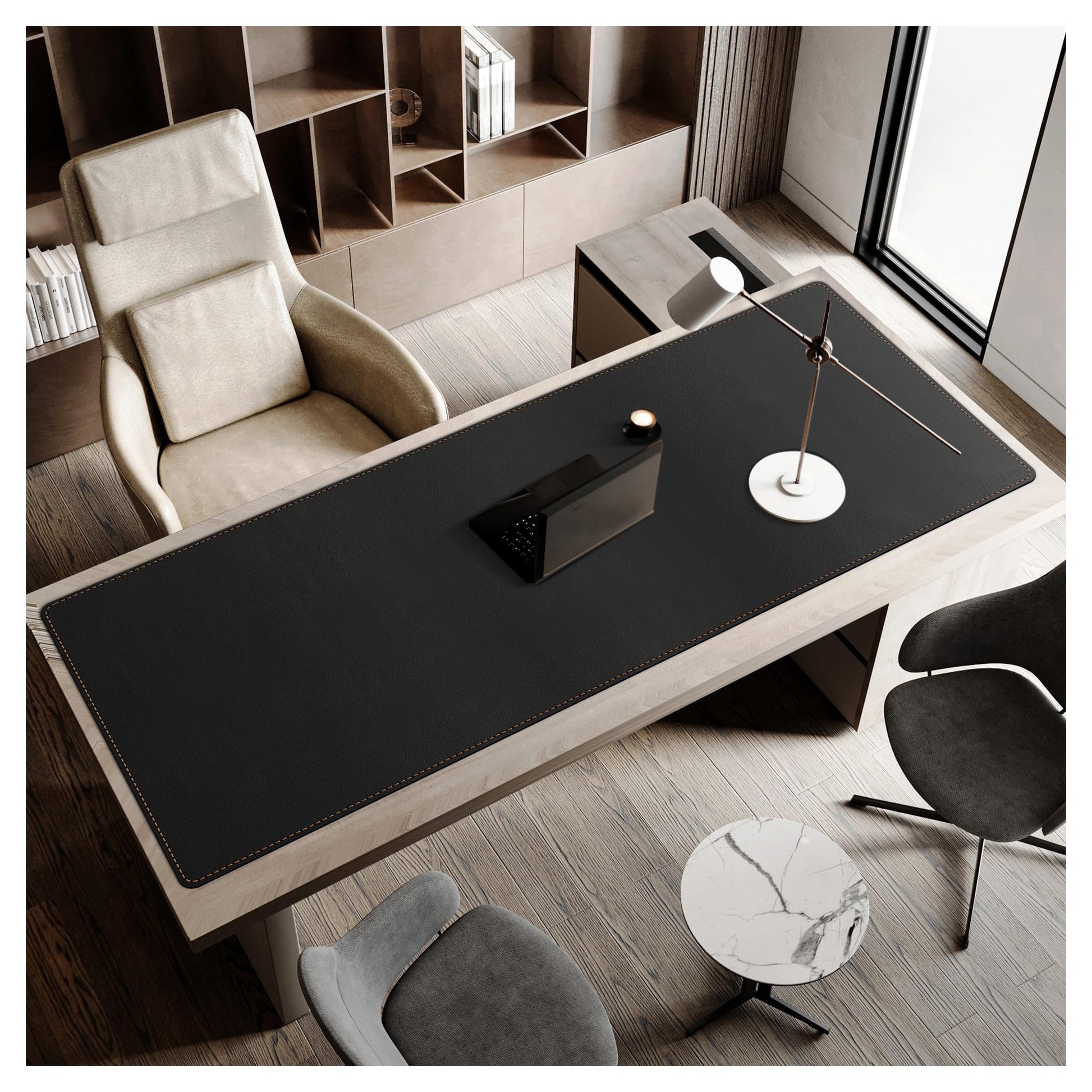 MAIDERN Cork & Leather Desk Mat, 51.2” x 27.5” Reversible Desk Pad (Black)
