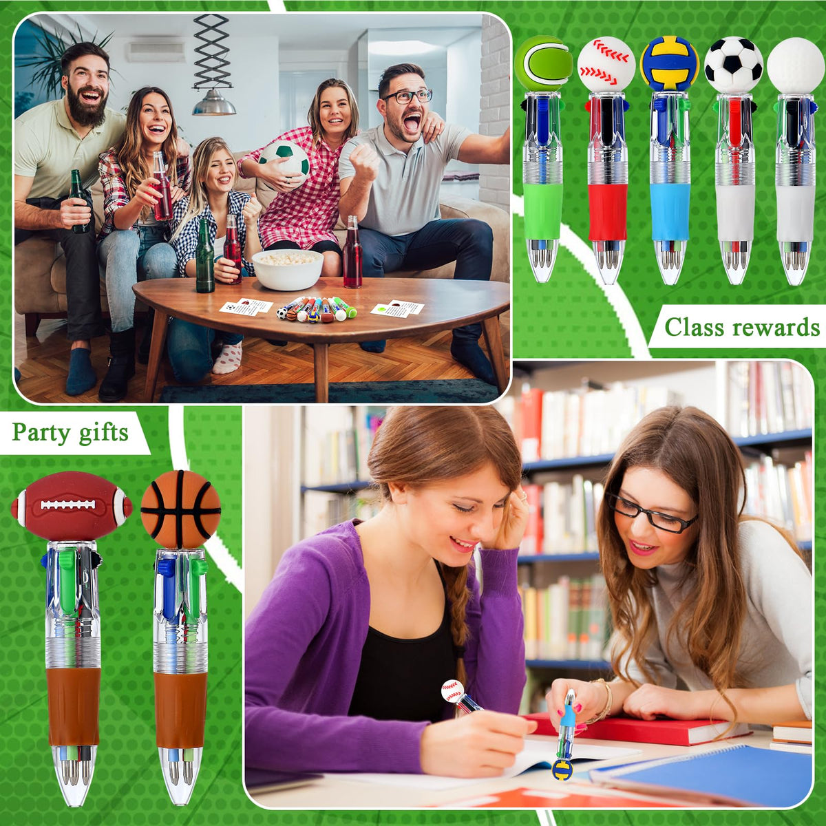 Scettar 28 Pack Sport Party Favors 4-in-1 Ballpoint Pens, 0.5mm Retractable Sport Theme Pens with