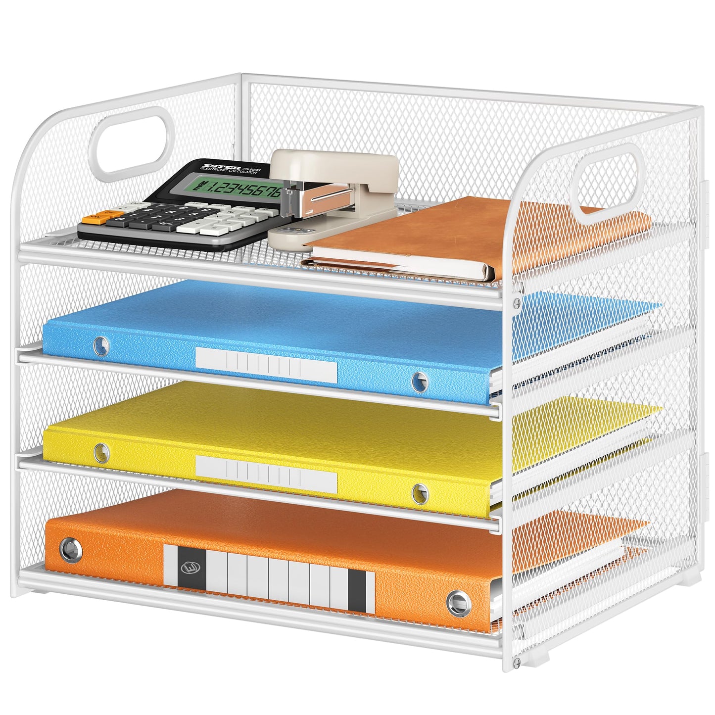 Lavatino Paper Organizer for Desk, 4-Tier Desk Organizer Tray, Mesh Desktop File Organizers with