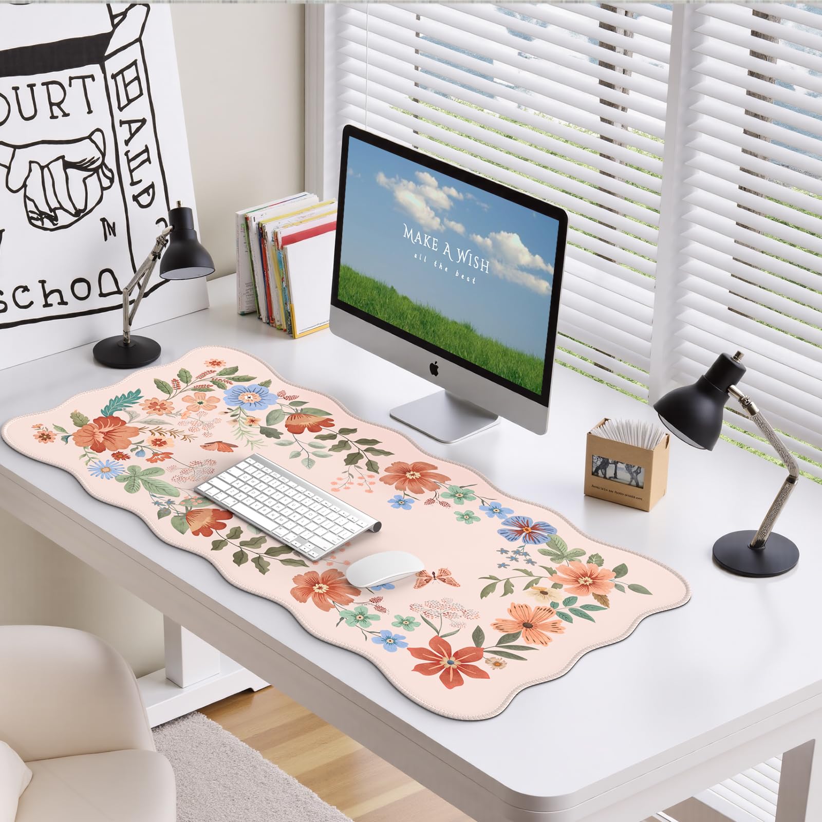 HAOCOO Cute Desk Pad for Desktop Setup, Large Keyboard Mat(Light Pink)