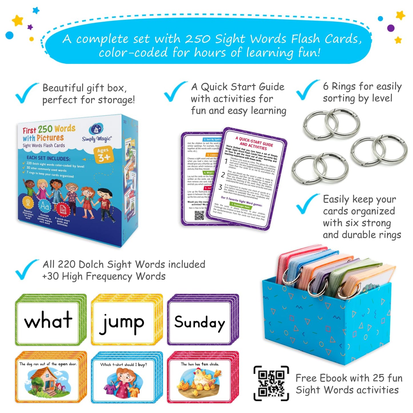 250 Dolch Sight Words Flash Cards for Kindergarten & Pre-K – Simply Magic