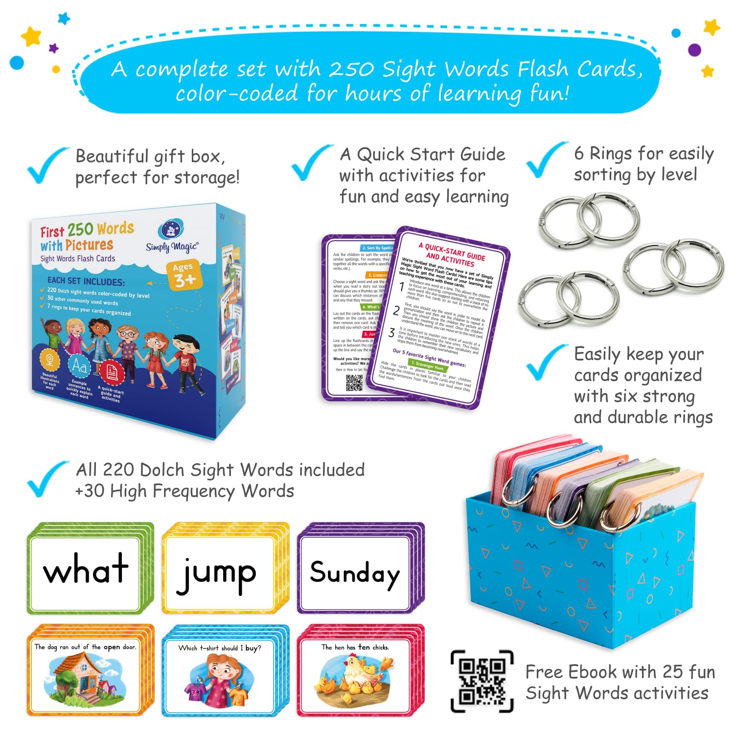 250 Dolch Sight Words Flash Cards for Kindergarten & Pre-K – Simply Magic