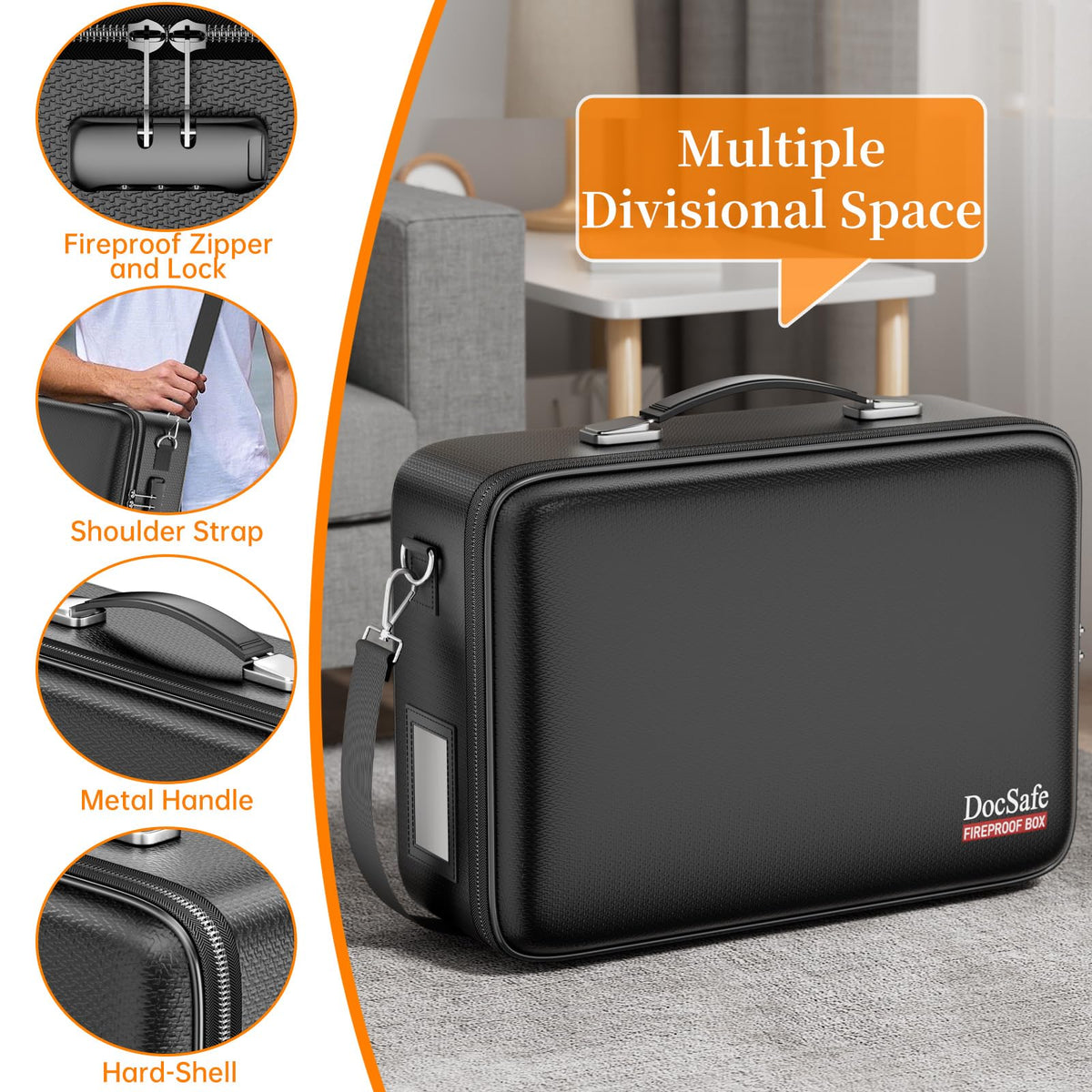 DocSafe Fireproof Document Box Hard Case with Lock＆Accordion File Folder