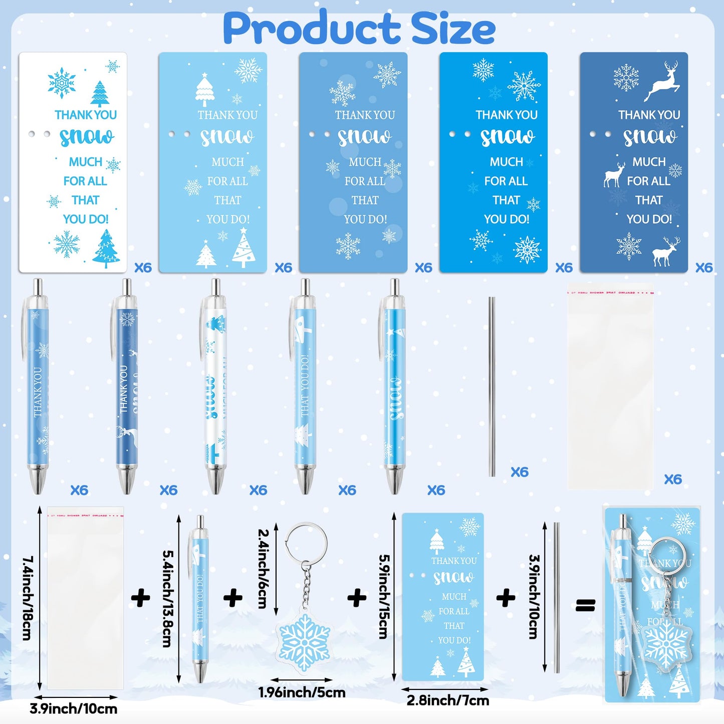ANGOLIO Winter Snowflake Gifts Bulk 230Pcs Winter Snowflake Bookmarks Ballpoint Pens Keychains