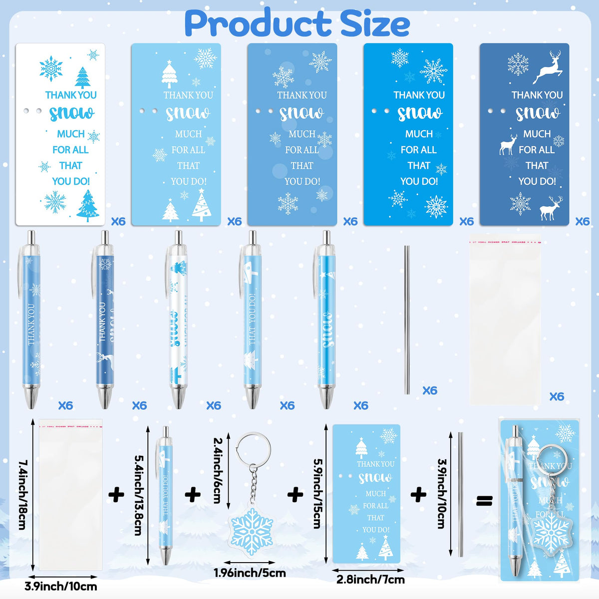 ANGOLIO Winter Snowflake Gifts Bulk 230Pcs Winter Snowflake Bookmarks Ballpoint Pens Keychains