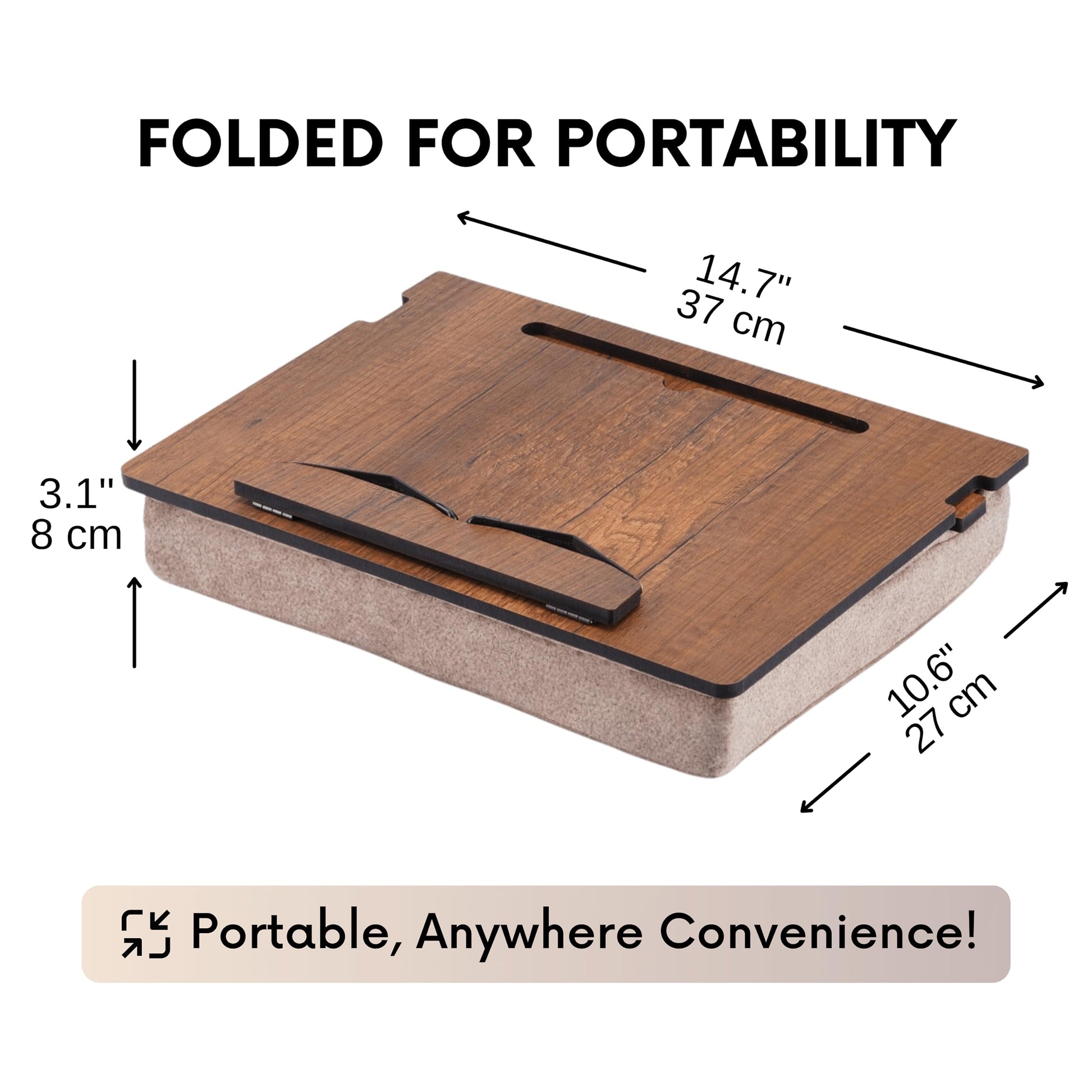 Vigo Wood Lap Reading Desk with Cushion, Adjustable Incline Book Stand with Storage Compartment