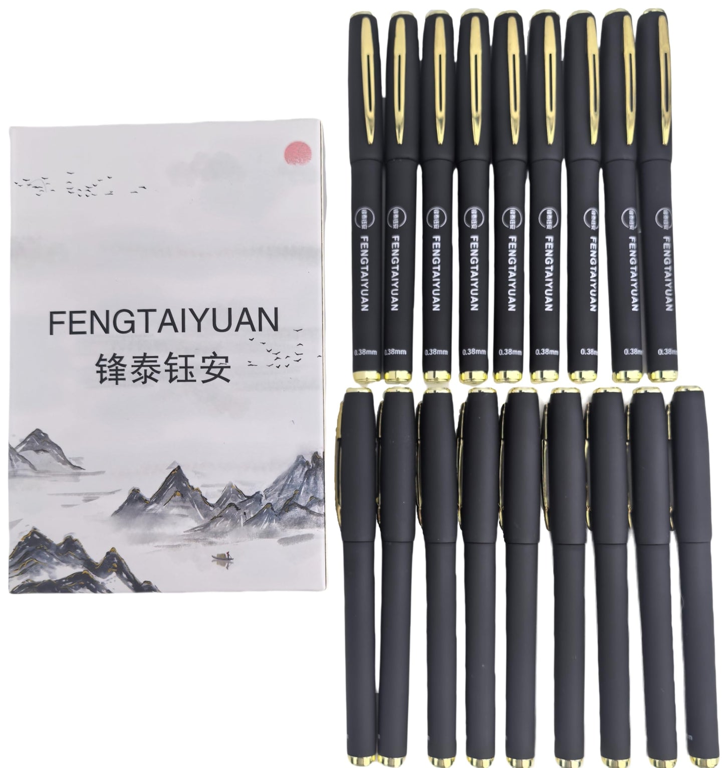 Fengtaiyuan Capped Gel Pens, 0.38mm Ultra Fine Needle Tip Quick Dry Black Ink, UV Plated Soft-Touch