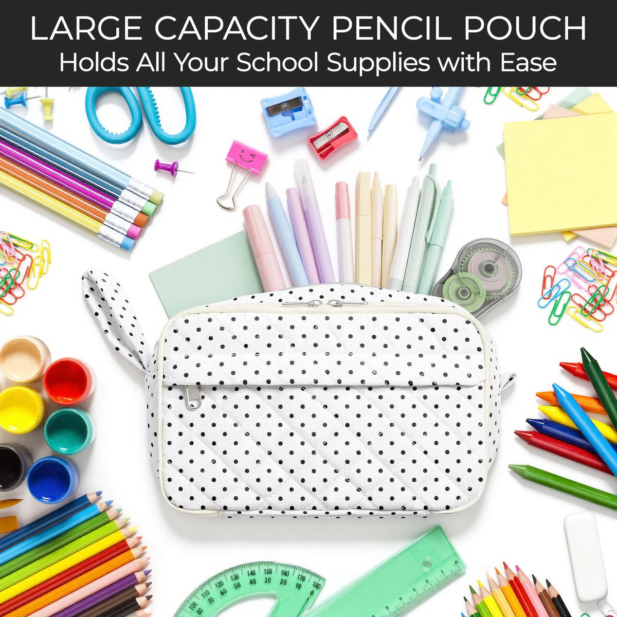 WOBAGMEN Quilted Pencil Pouch for Women, Large Capacity Pencil Case with Compartments, Cute