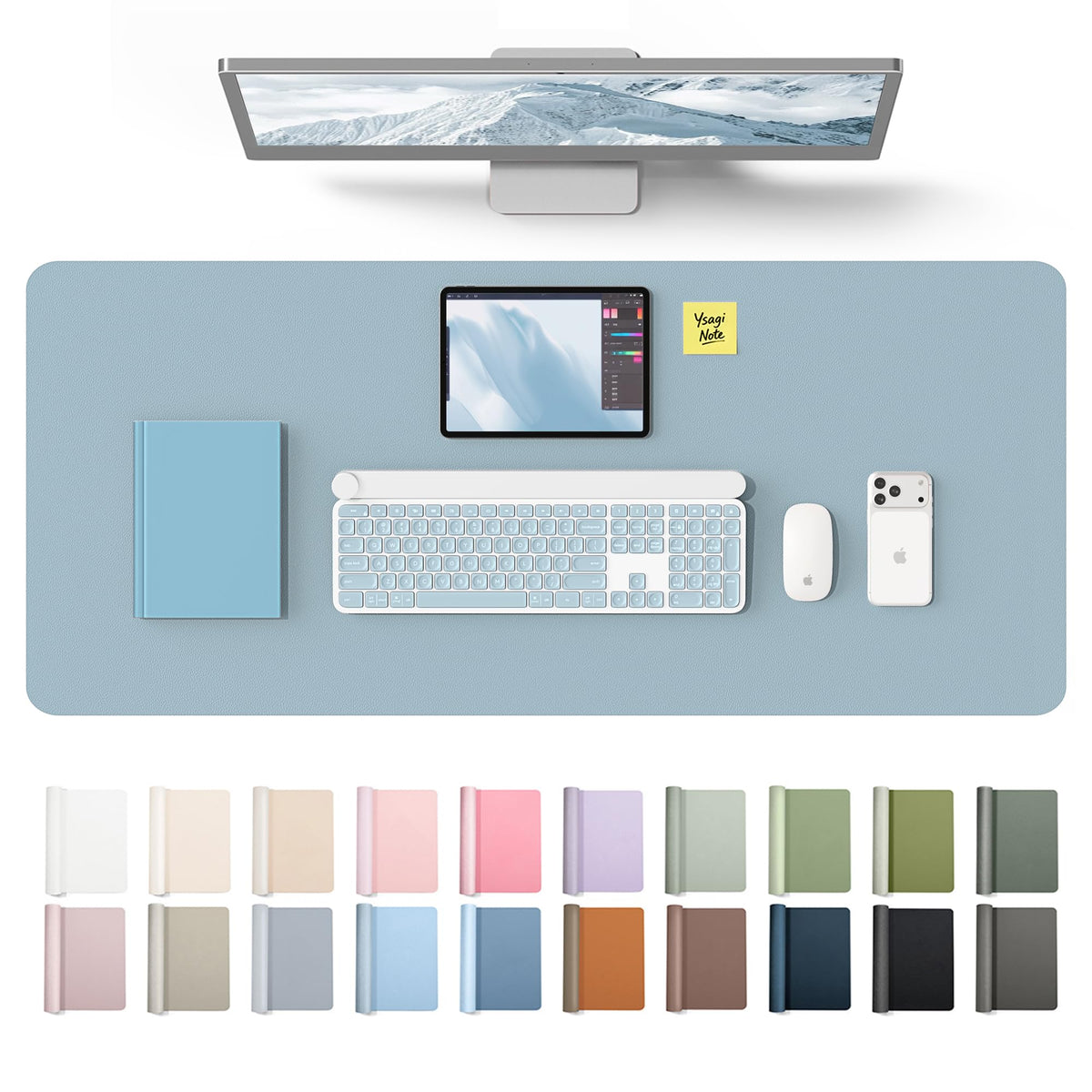 YSAGi Leather Desk Protector, Office Mat, Large Mouse Mat, Non-Slip PU Leather Blotter, Laptop Desk