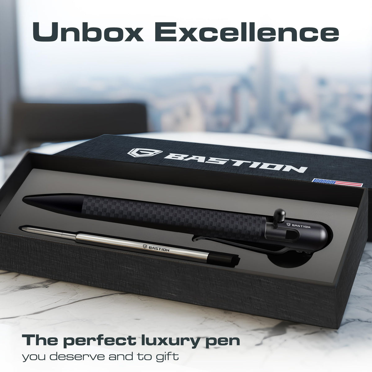 BASTION Bolt Action Pen, Carbon Fiber Black, Premium Metal Writing Pen