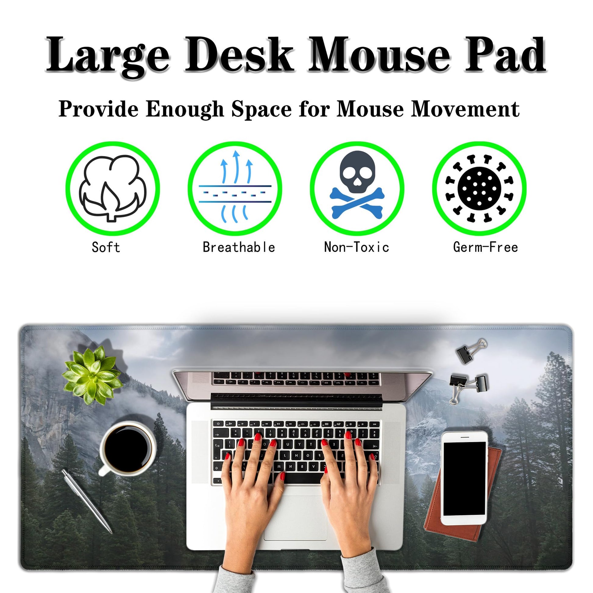 Samgula Gaming Mouse Pad - Green XXL Non-Slip Rubber Base 35.4" X 15.7" for Game Office, Park