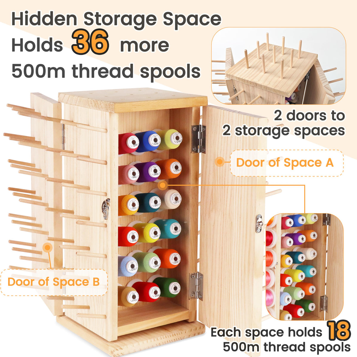 New brothread 129 Spools 360° Fully Rotating Wooden Thread Rack