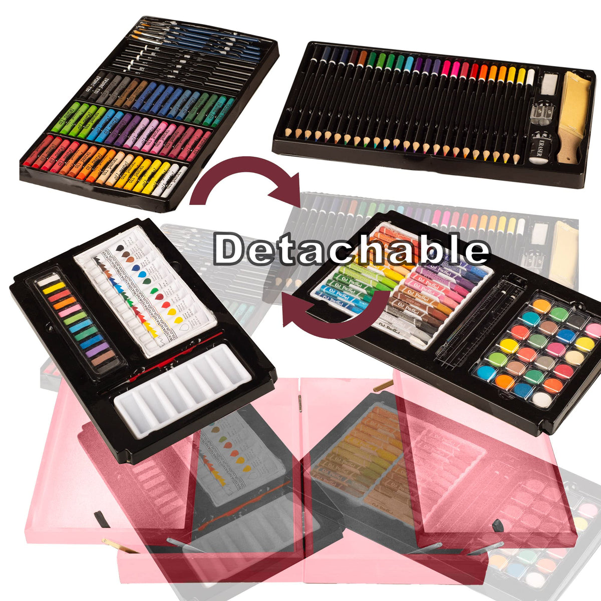 KINSPORY 168 Pack Wooden Art Set, Deluxe Painting Drawing Kit with 3 Coloring Books, Oil Pastels