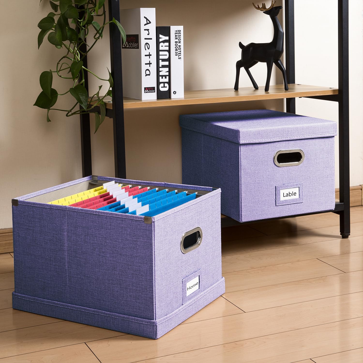 PRANDOM File Organizer Box - Set of 4 Collapsible Decorative Linen Filing Storage Hanging File