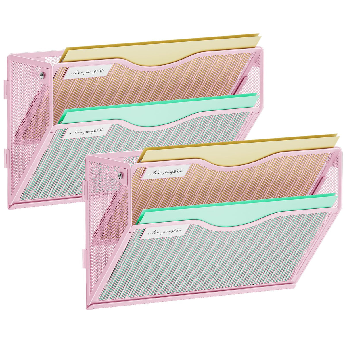 Marbrasse Wall File Holder 2-Tier Hanging Wall File Organizer, Mesh Mail Holder for Papers, Wall