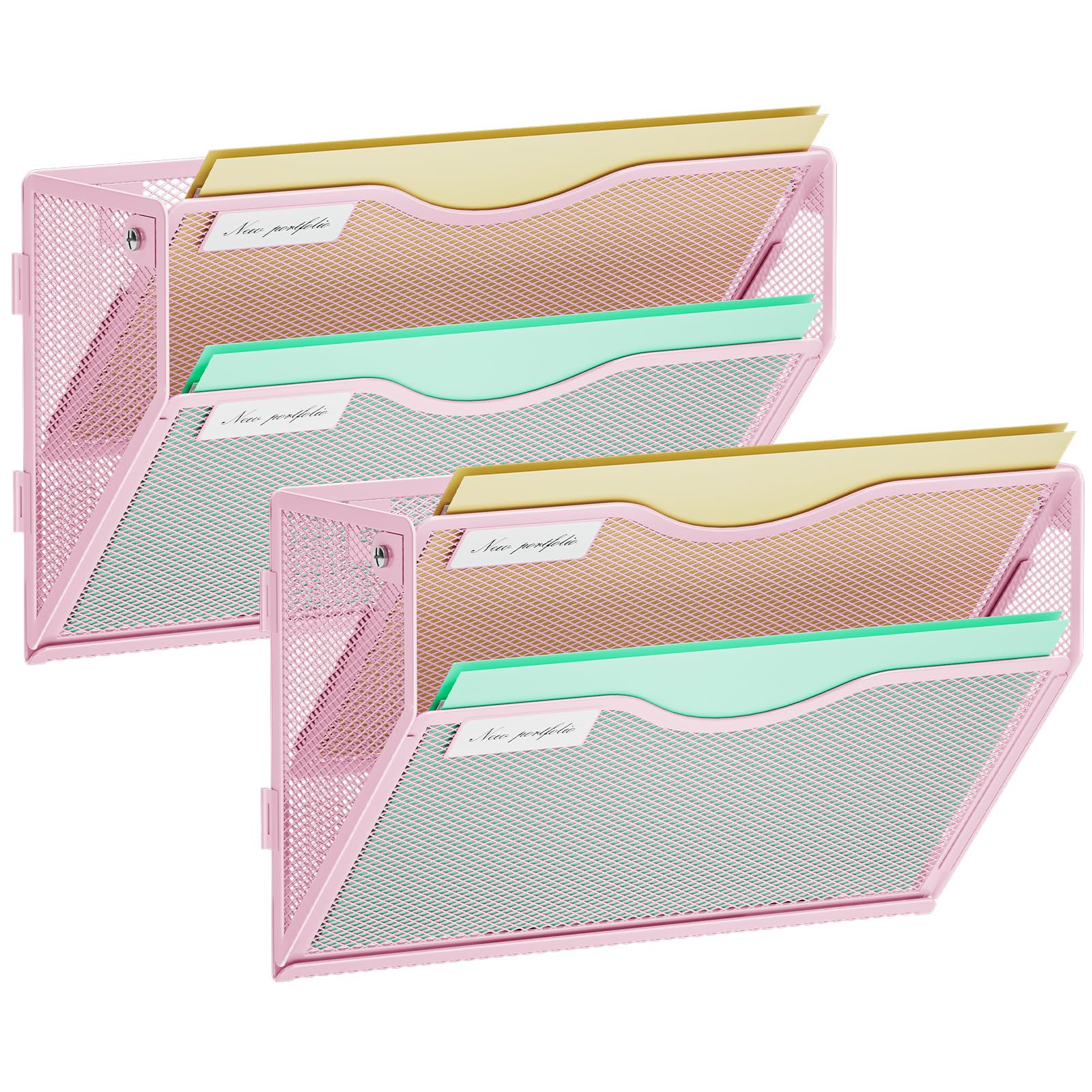 Marbrasse Wall File Holder 2-Tier Hanging Wall File Organizer, Mesh Mail Holder for Papers, Wall