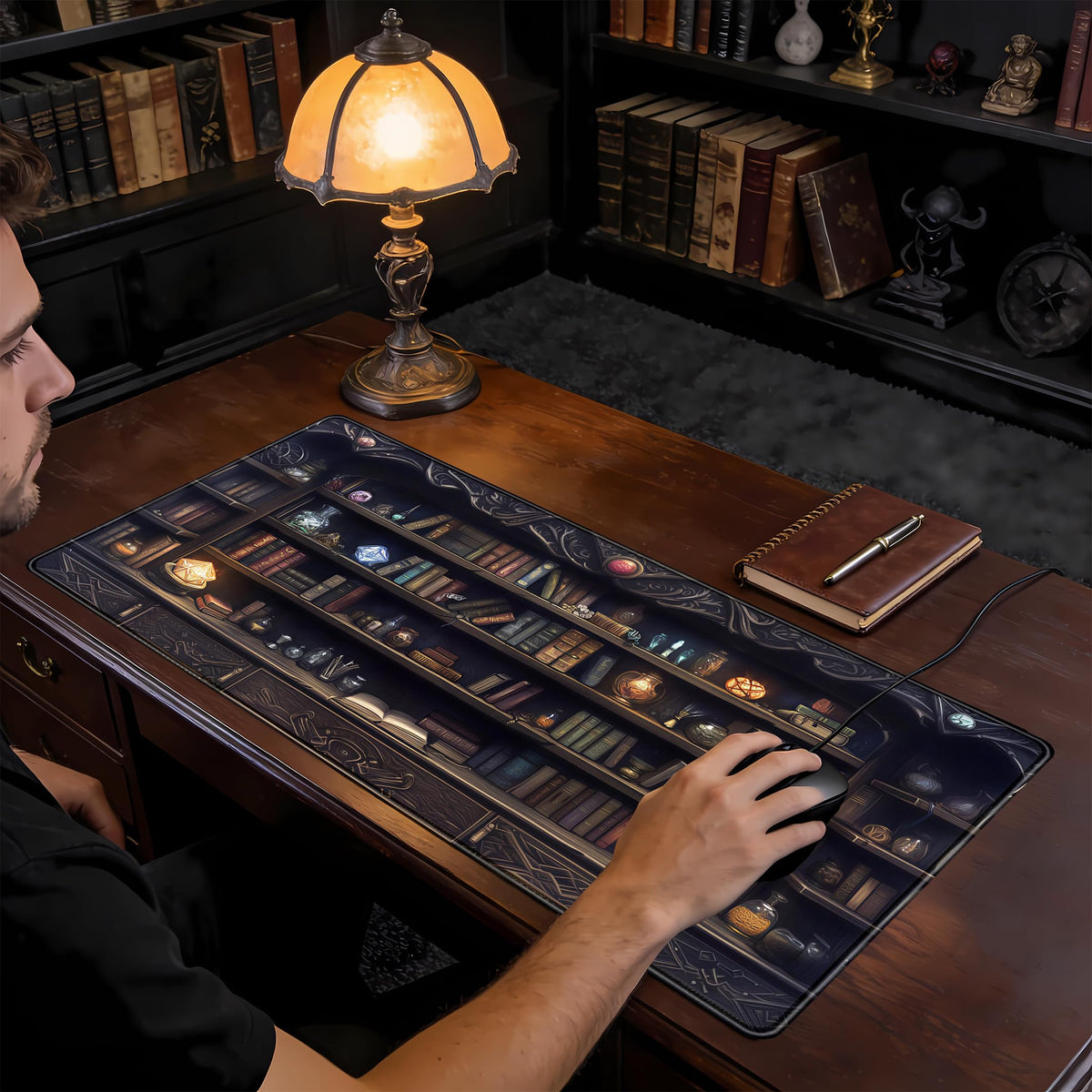 Gaming Desk Mat Large Mouse Pad, Magical Bookshelf Desk Pad Extended Mouse Mat XXL, Keyboard Pad