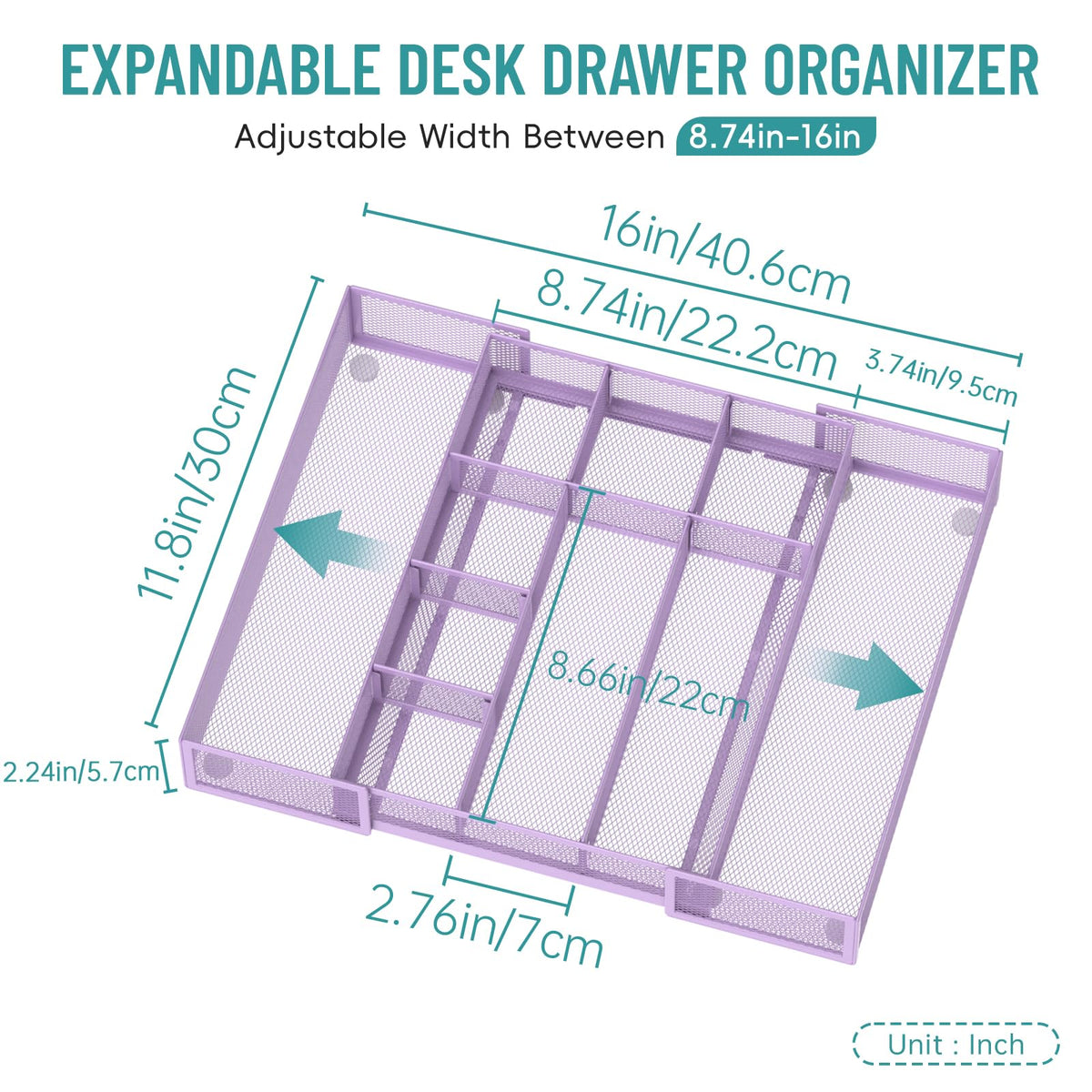 ReePlan Expandable Desk Drawer Organizer, 10 Adjustable Compartment, Purple