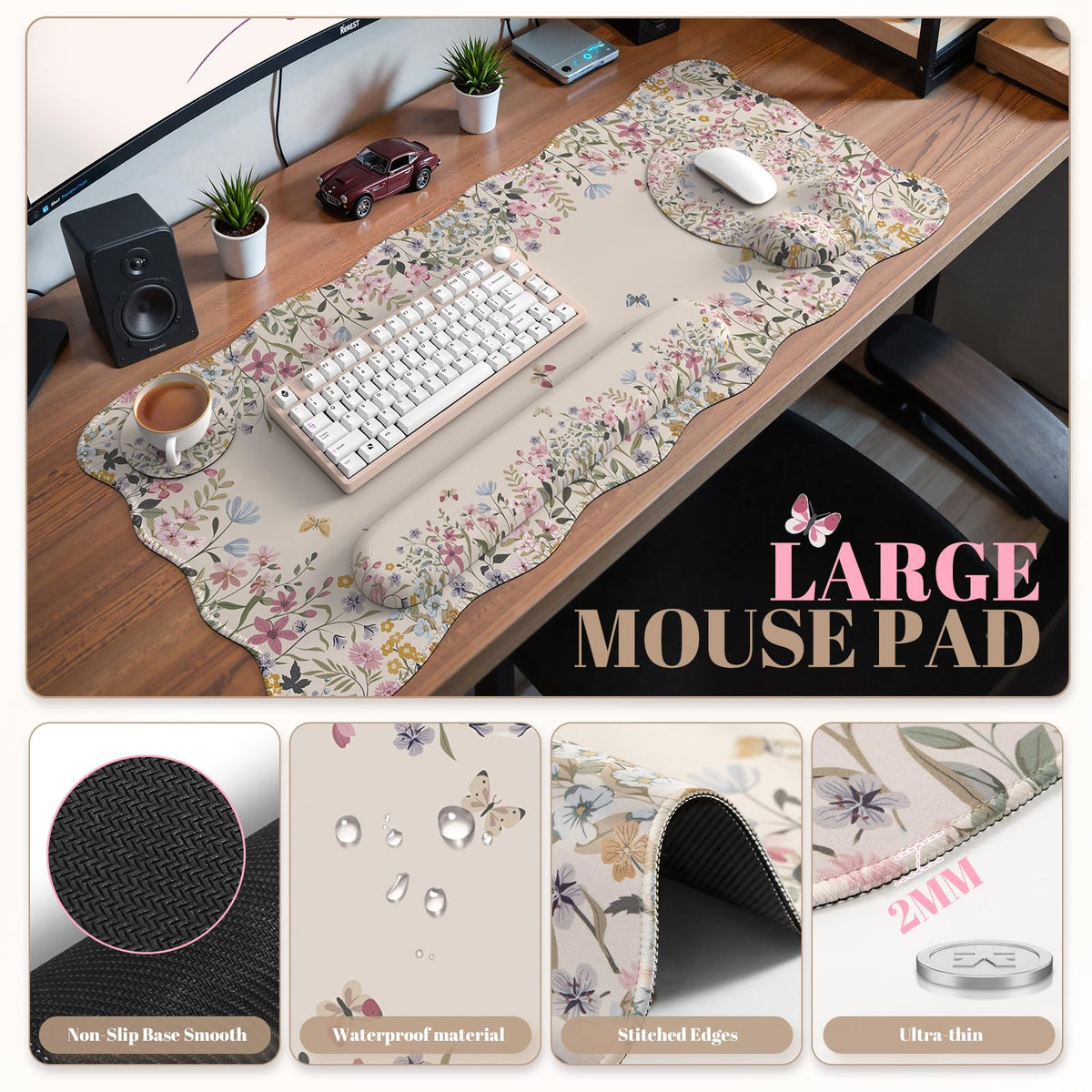 iCasso Beige Keyboard Mat 35.4"x15.7", Desk Protector for Workspace