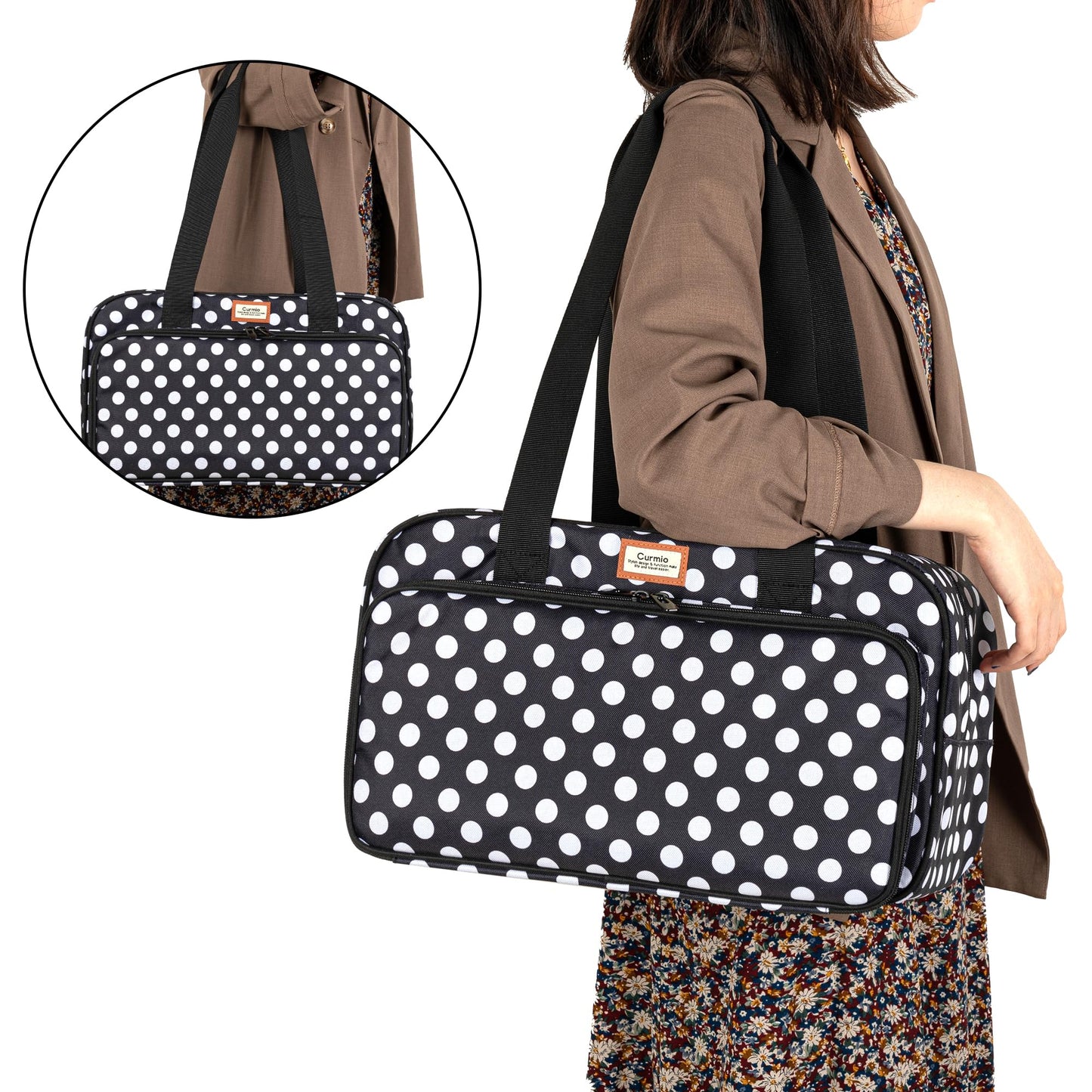 CURMIO Yarn Storage Bag for Crochet Hooks, Knitting Project, Dots
