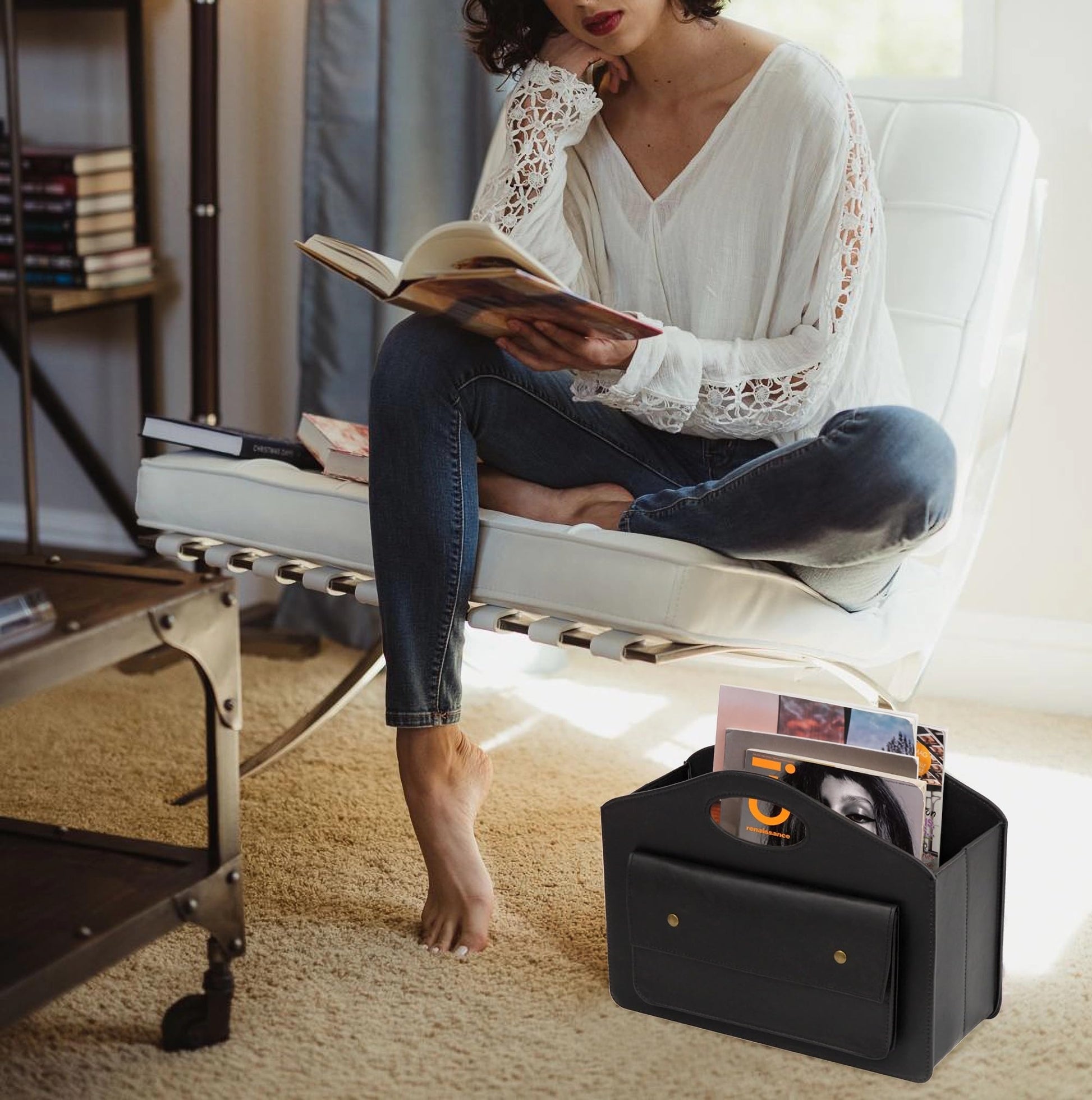 HofferRuffer Magazine Basket Holder, Foldable Magazine Rack, Document File Holder Organizer, File