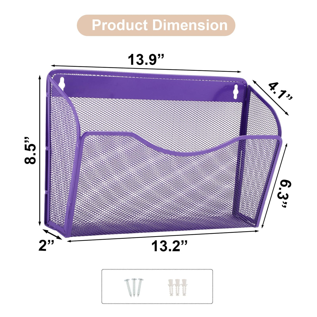 EASEPRES 3 Single Pocket Mesh Hanging File Organizer, Vertical Wall Mounted Magazine File Holder