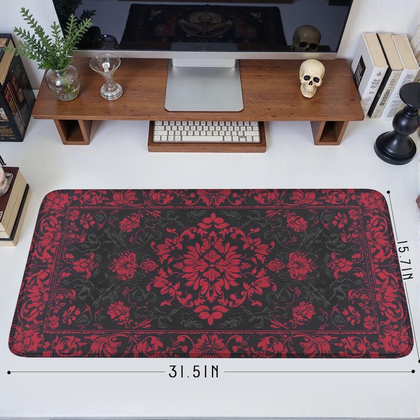 Victorian Gothic Floral Desk Mat Black Red Baroque Desk Pad Dark Academia XXL Large Mouse Pad