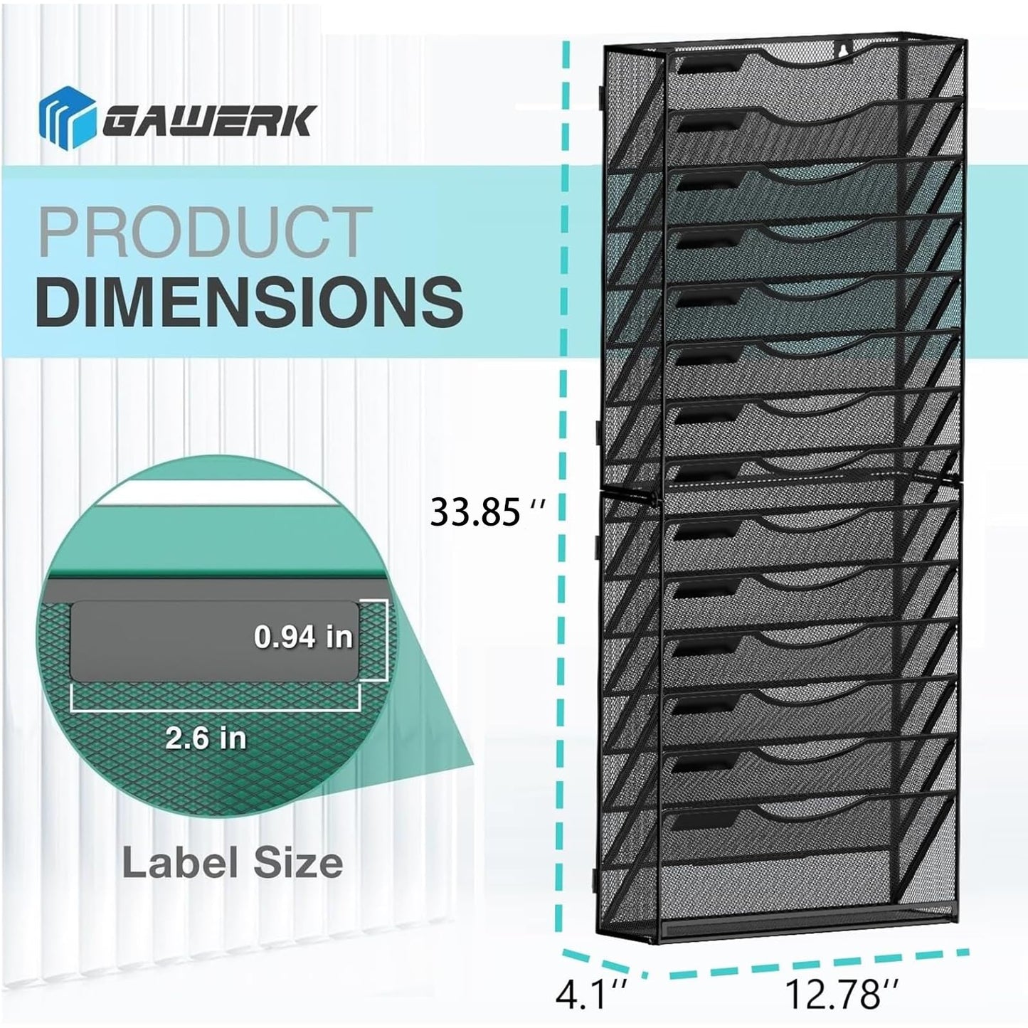Gawerk 15-Tier Wall File Organizer Hanging Wall File Holder Wall Mount Paper Folder Organize, Mesh