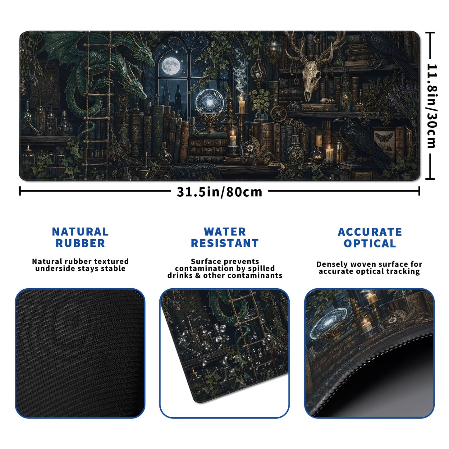Mystical Gothic Library Mouse Pad Abstract Vintage Book-Themed Mouse Pad 31.5x11.8 Inch Texture