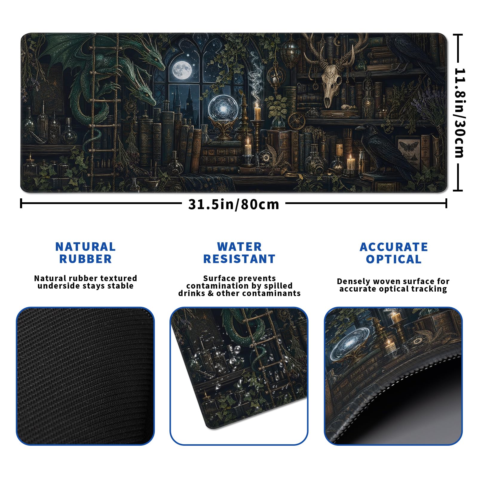 Mystical Gothic Library Mouse Pad Abstract Vintage Book-Themed Mouse Pad 31.5x11.8 Inch Texture